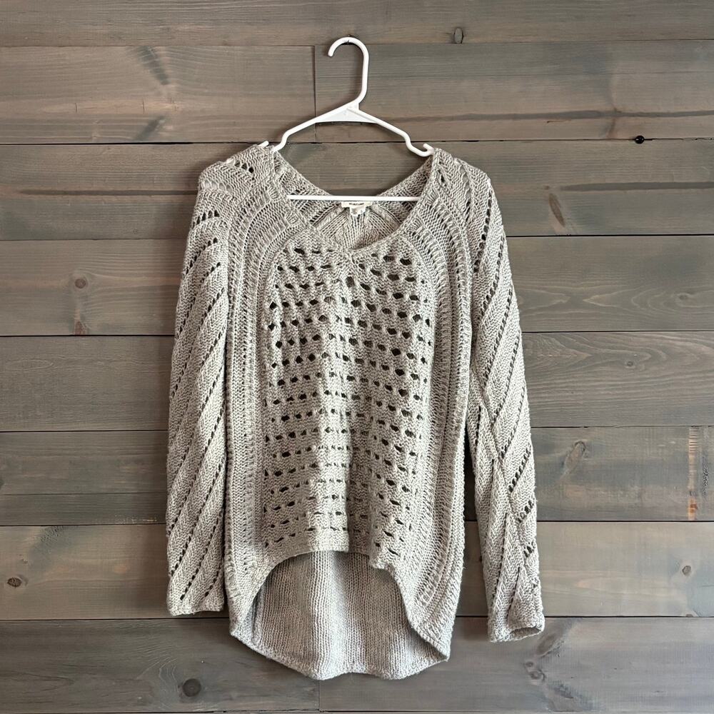 HELMET LANG | V-Neck Wool Blend Knit Sweater Gray Size S